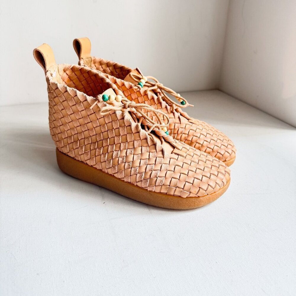 Malibu Light beige Leather Woven Braided Booties 7